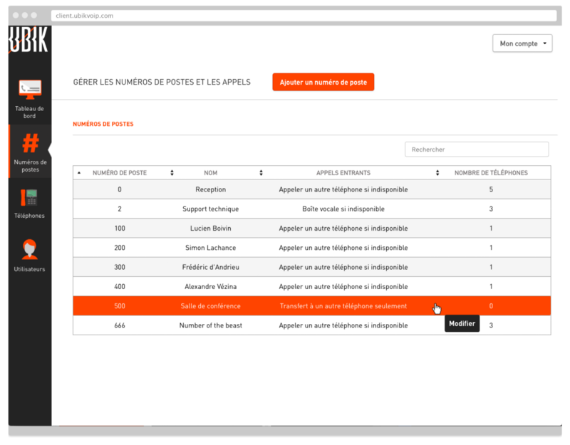 Sélectionner un numéro de poste