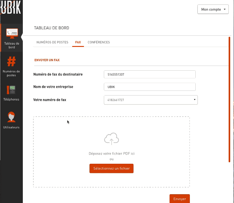 Glisser un Fax dans l'interface